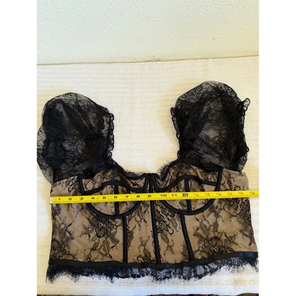 SHEIN Curve Plus Size Black Lace Corset Bustier Crop Top Puff Sleeve 1XL